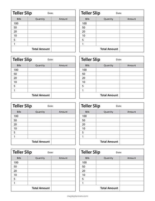 Teller Slip Template