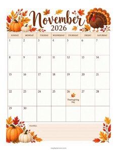 Thanksgiving Calendar 2026