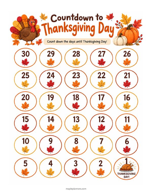 Thanksgiving Countdown Calendar