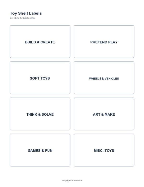 Toy Shelf Labels for Kids Toy Organization