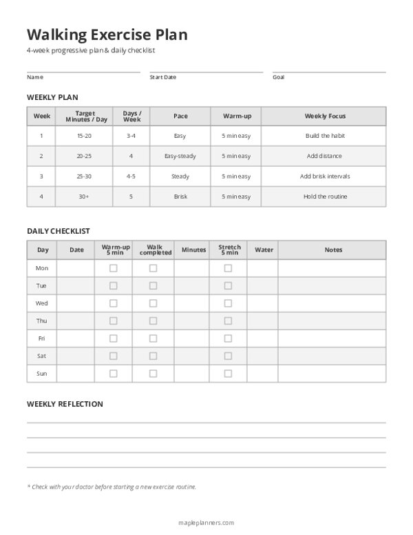 Walking Exercise Plan Template