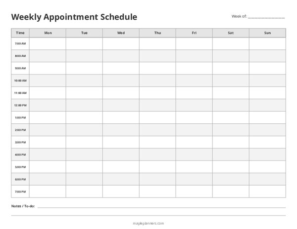 Weekly Appointment Schedule