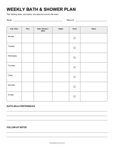 Weekly Bath and Shower Schedule