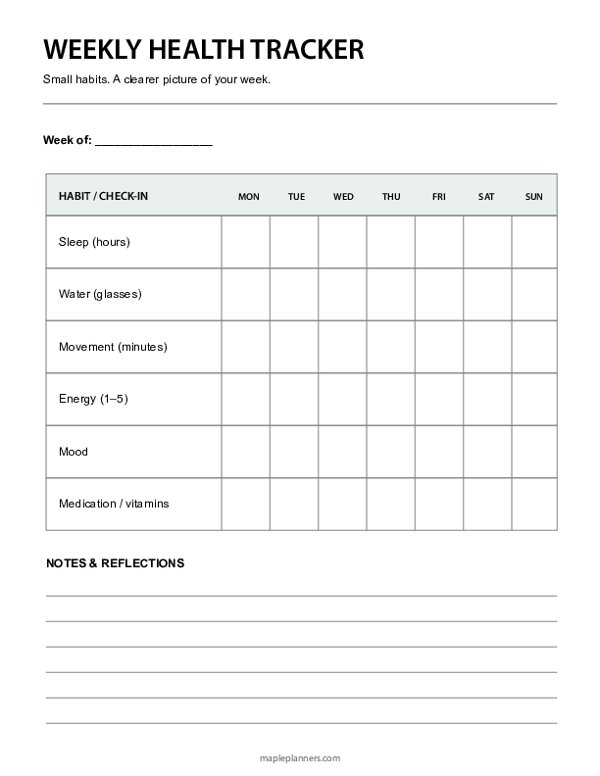 Weekly Health Tracker - Wellness & Habit