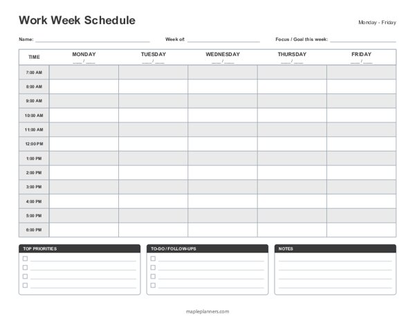 Work Week Schedule - 5 Days