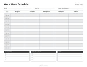Work Week Schedule - 5 Days
