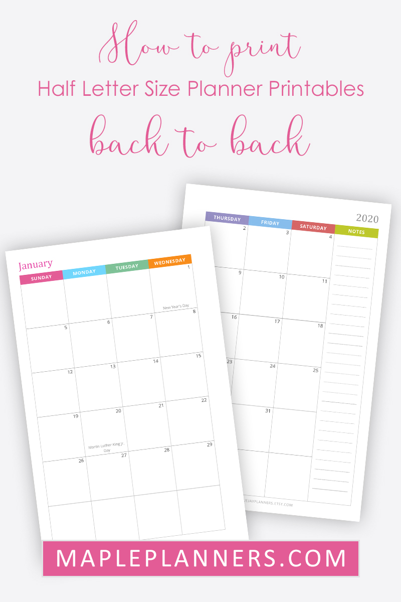 How to print half letter size planner printables back to back
