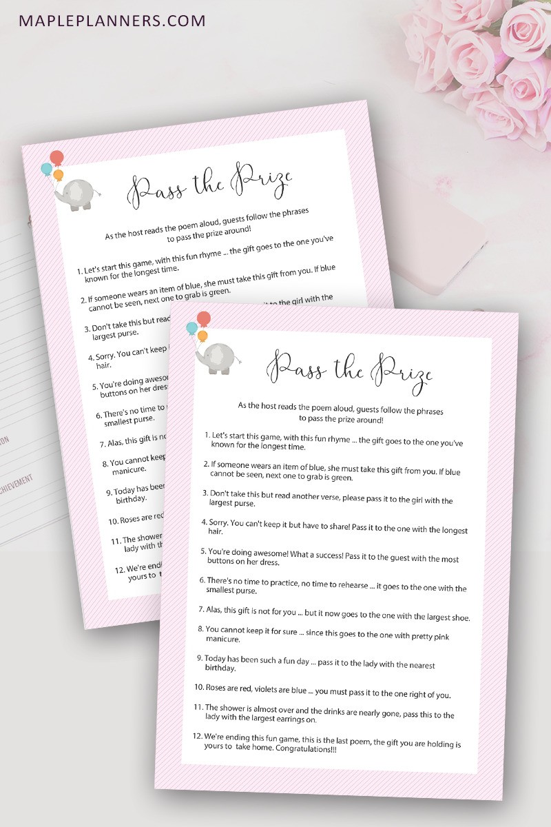 free printable pass the prize game