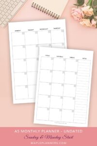 A5 TN Monthly Planner Inserts