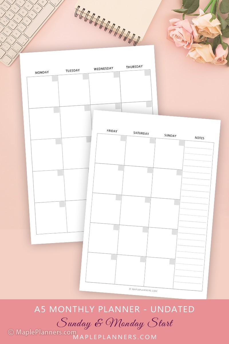 A5 Monthly Planner TN Inserts Undated