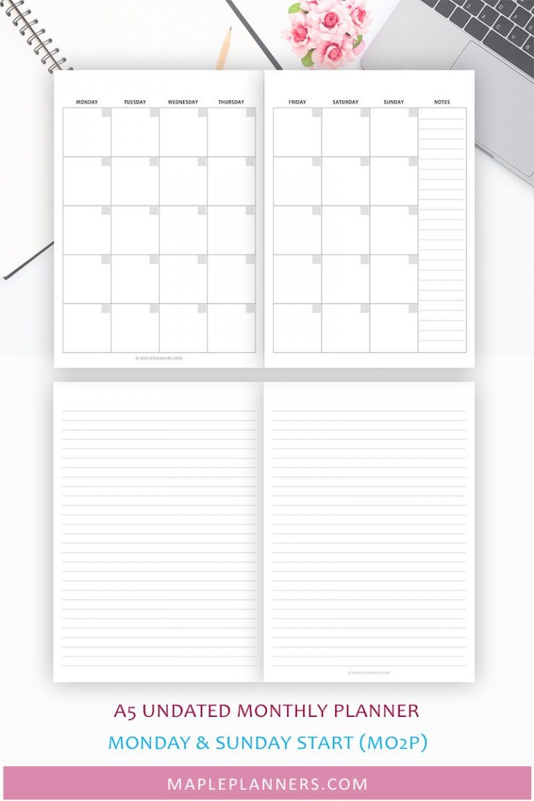 A5 TN Monthly Planner Inserts | A5 Travelers Notebook
