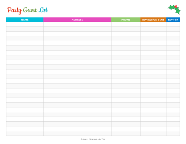Christmas Party Guest List - Download Free Printables