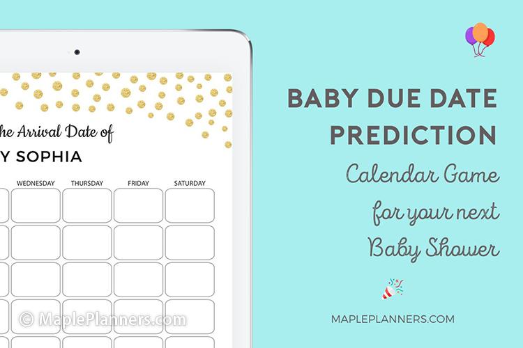 Baby due date prediction calendar game for your next baby shower