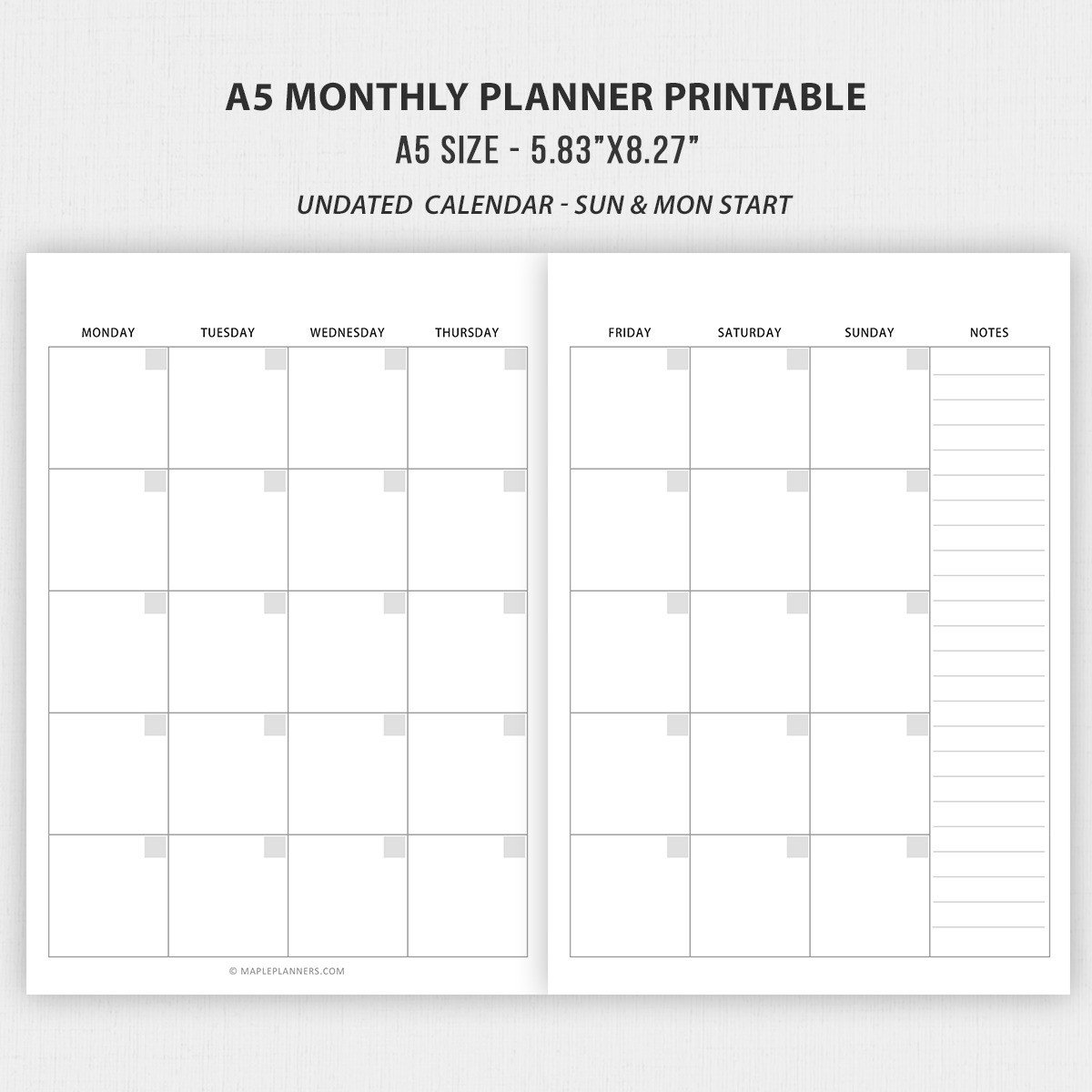 A5 Calendar Printable