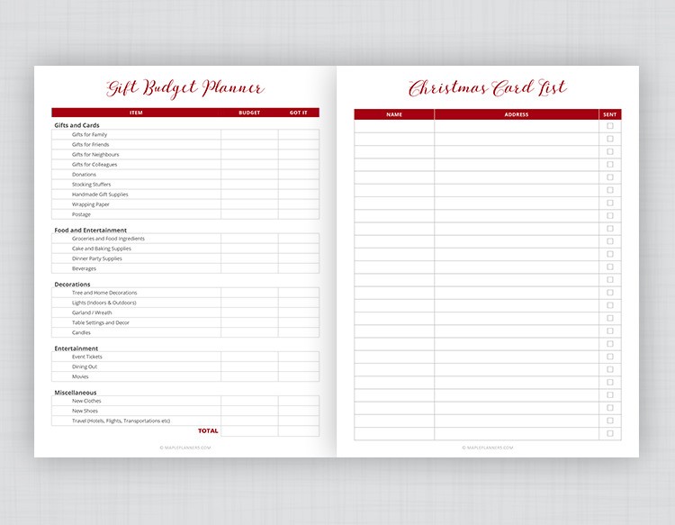 Gift Budget Planner Printable