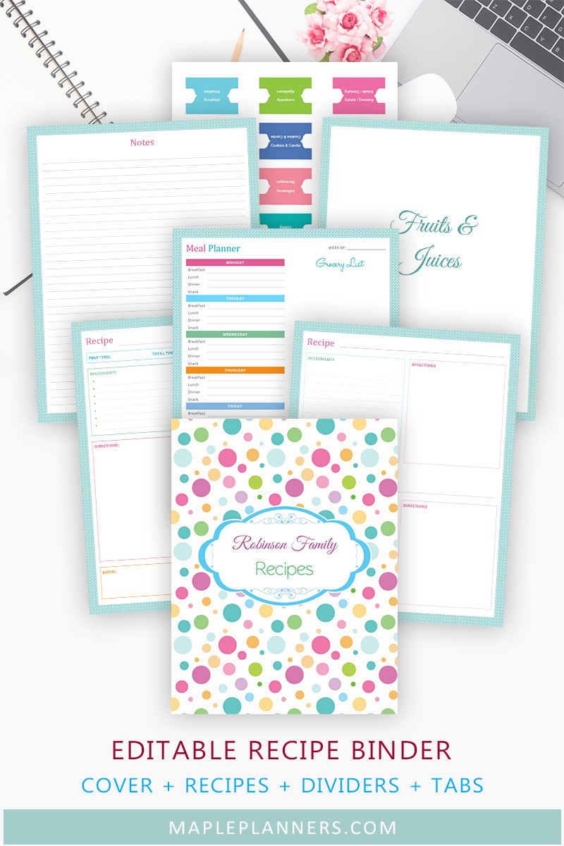 Editable Recipe Binder; Printable Planner