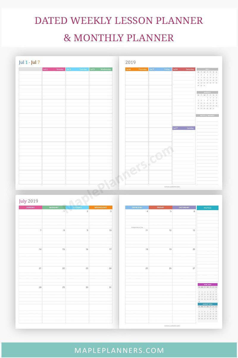 Dated Weekly Lesson Planner and Monthly Planner