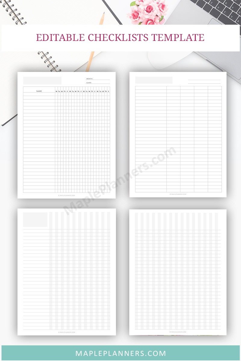 Editable Checklist Templates for Teacher Planner