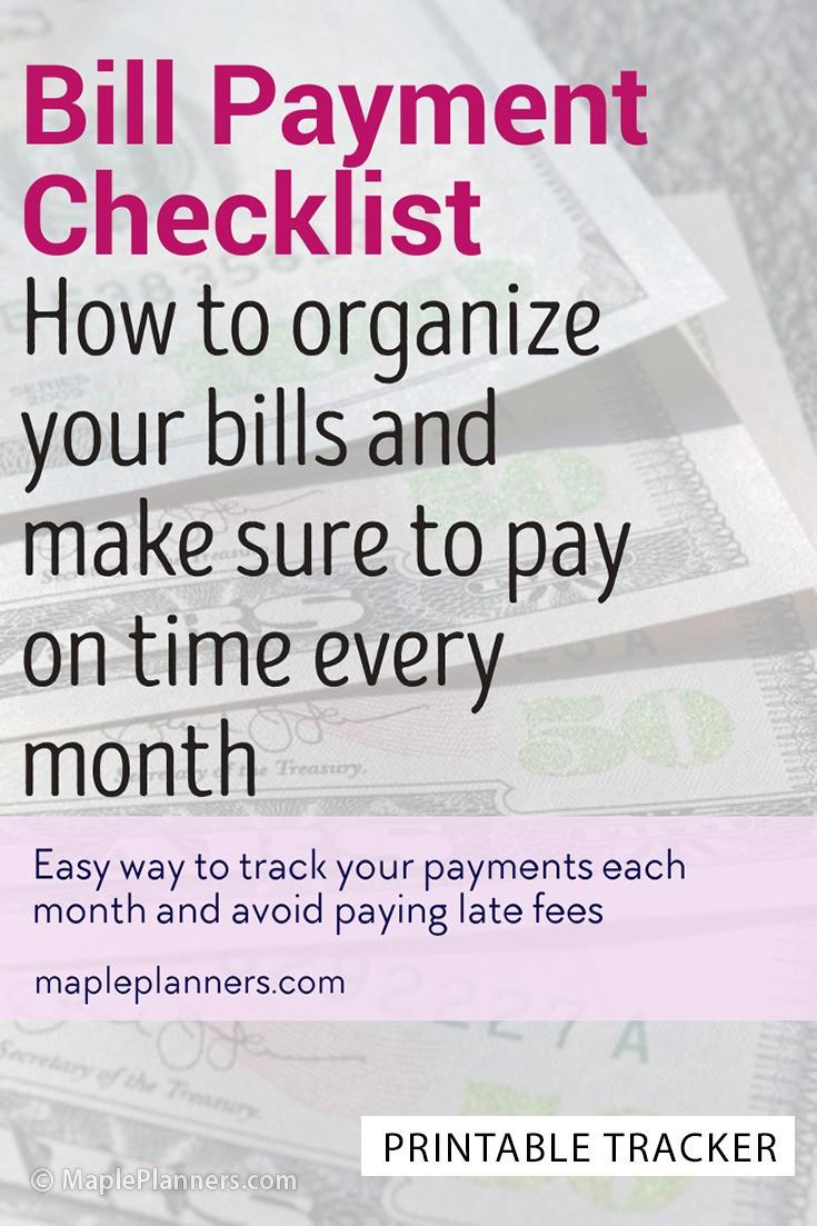 Printable Bill Payment Checklist