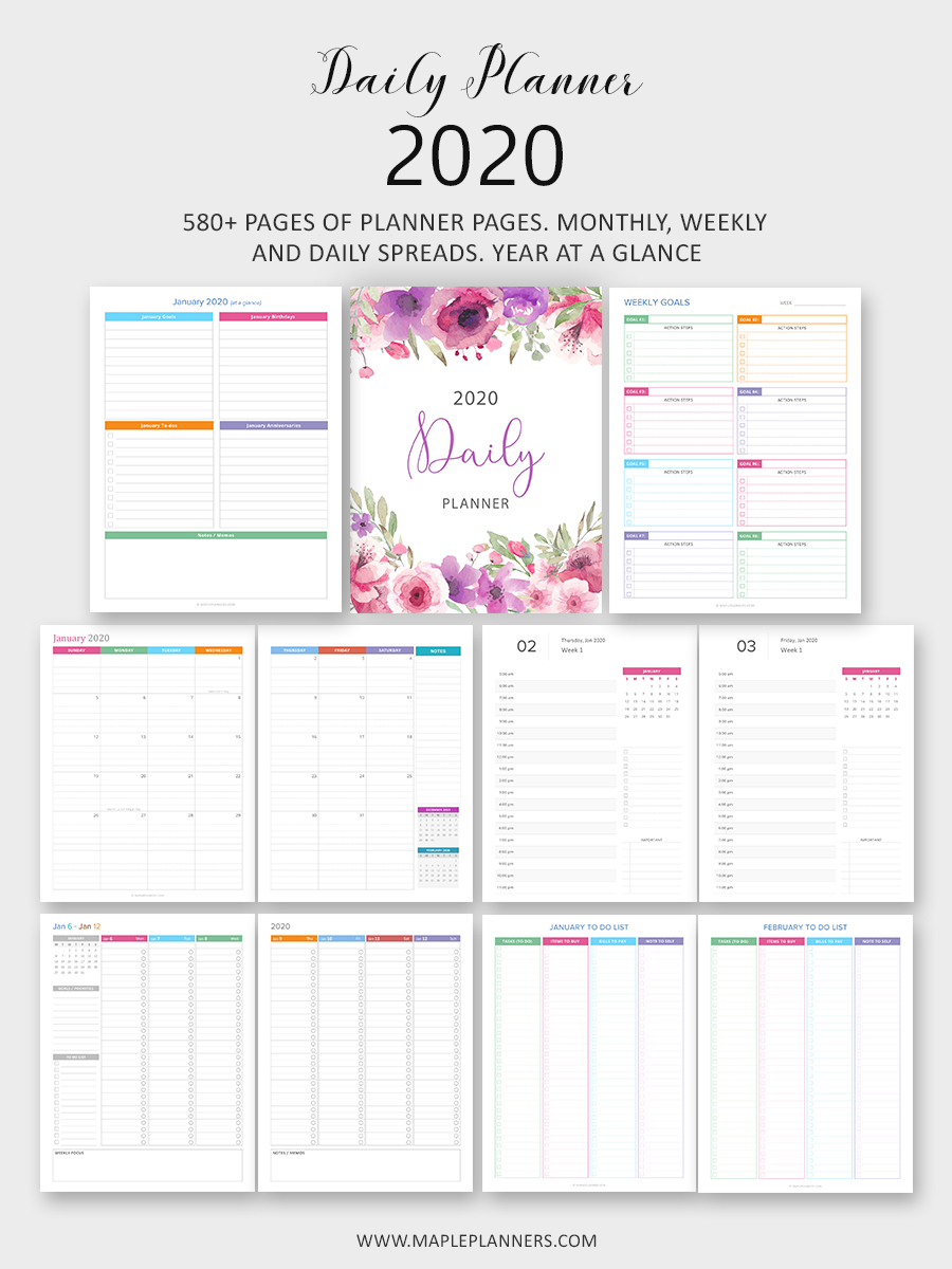 Daily Planner 2020 - Monthly Planner, Weekly Planner and Year at a Glance