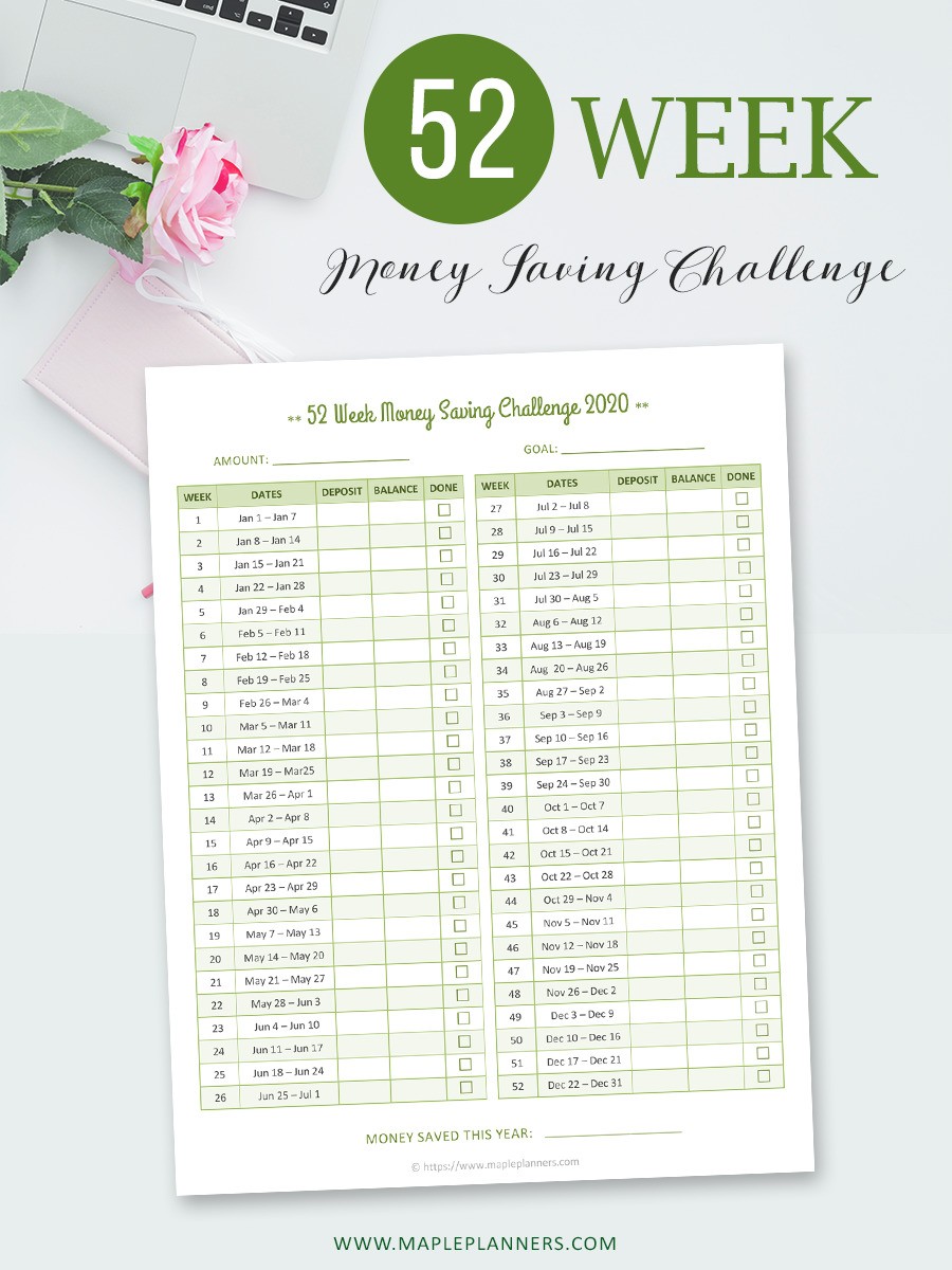 Empty Template for 52 Week Money Saving Challenge