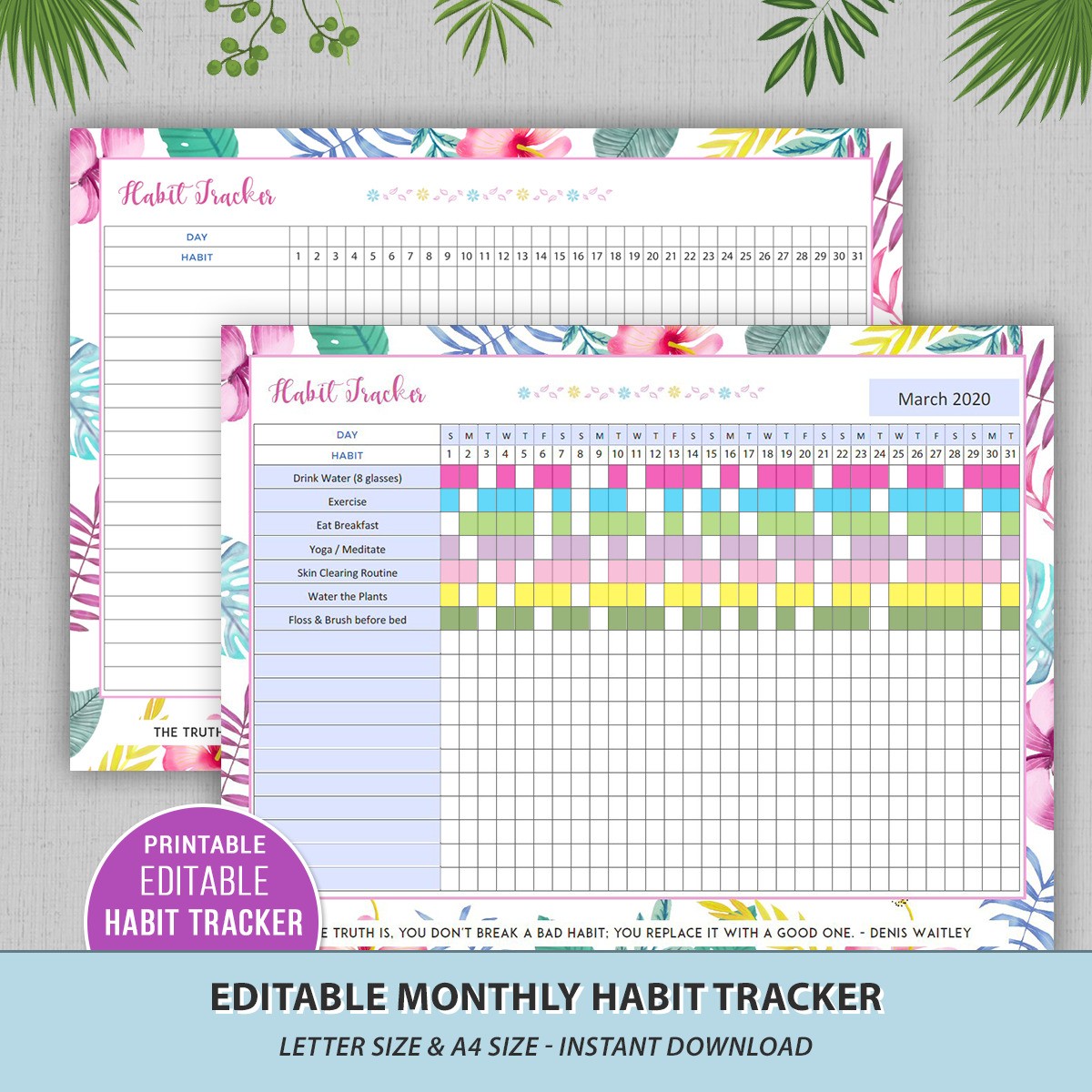 Editable Monthly Habit Tracker