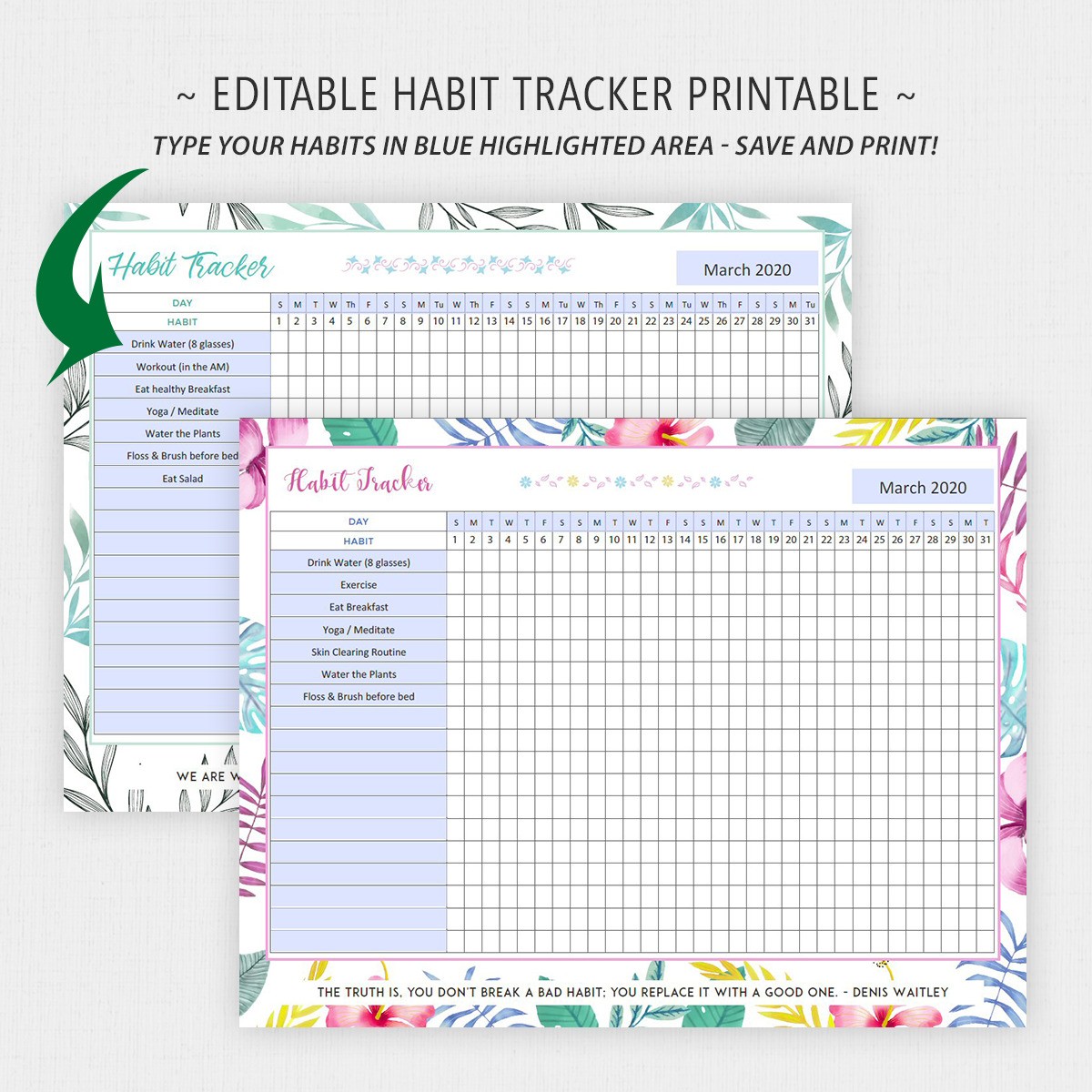 Printable Editable Habit Tracker