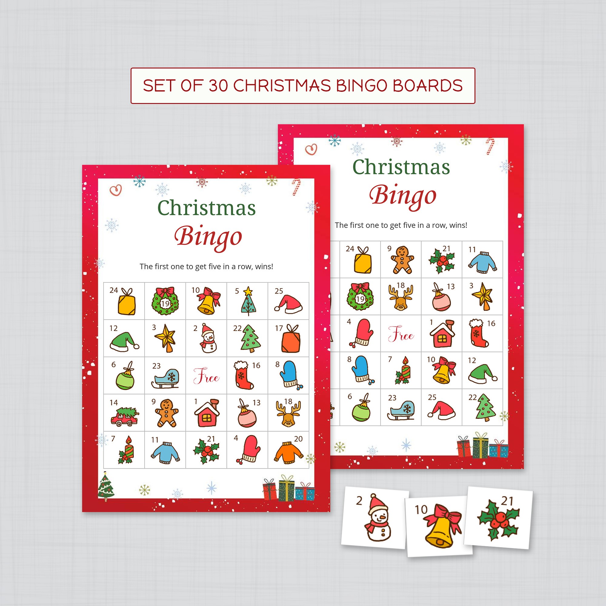 Set of 30 Christmas Bingo Game Cards