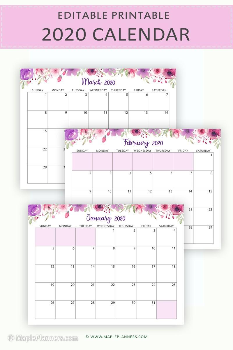 Editable Calendar 2020 Printable