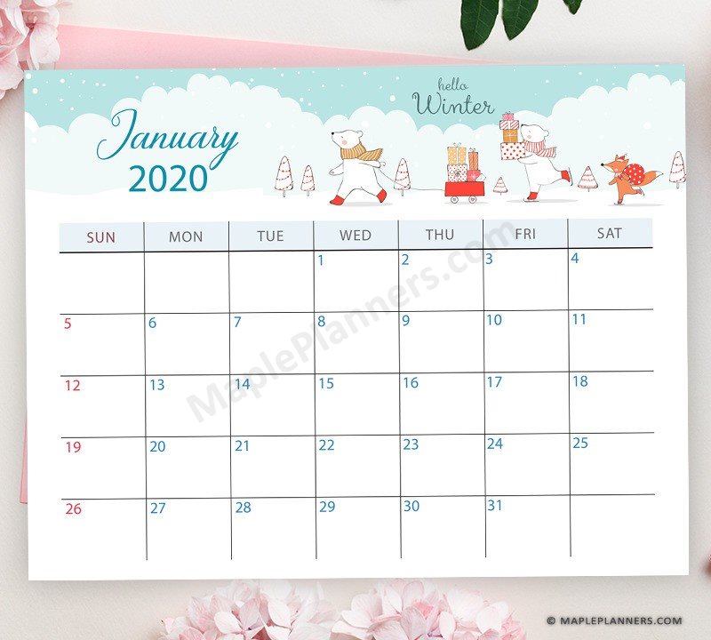 January 2020 Calendar Printable