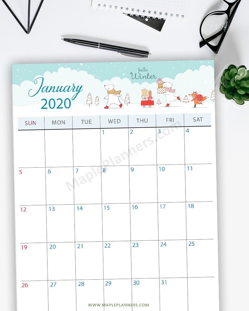 January 2020 Planner Printable - Vertical Layout