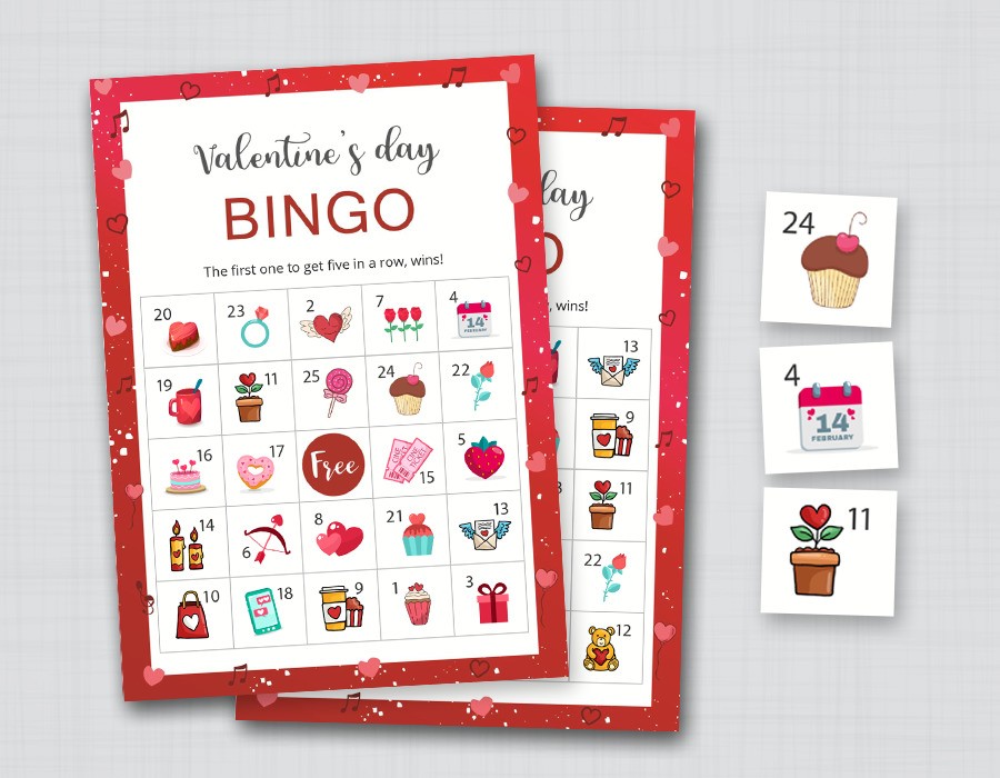 Valentines Day Bingo Boards 30 Prefilled Cards