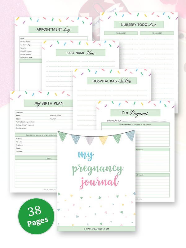 Free 37 pages Pregnancy Journal Printable