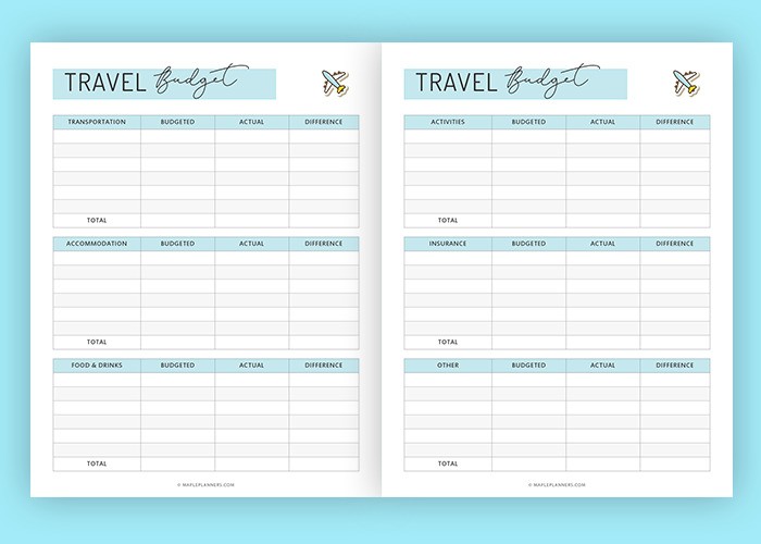 Travel Budget Planner Printable