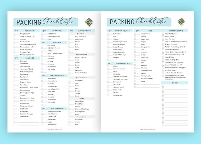 Travel Packing Checklist Printable