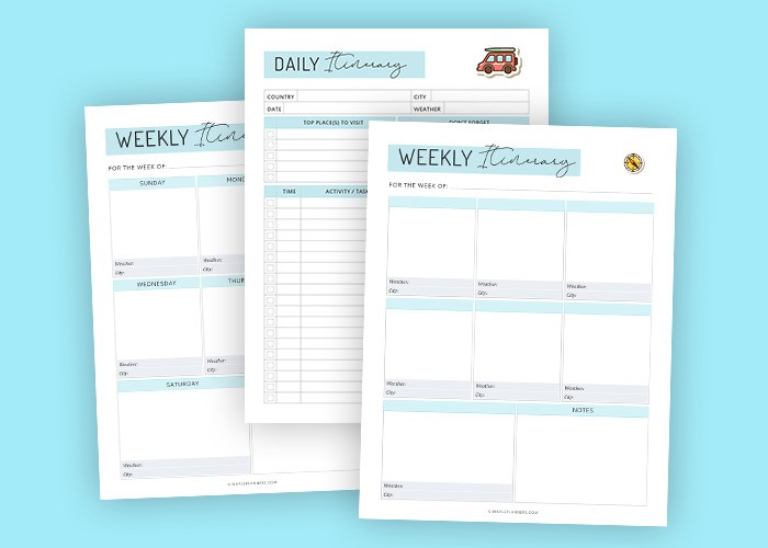 Daily and Weekly Itinerary Printable