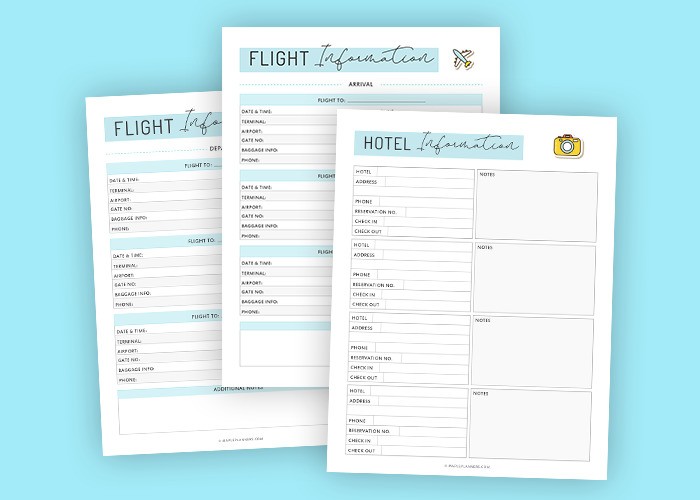 Flight and hotel information printable