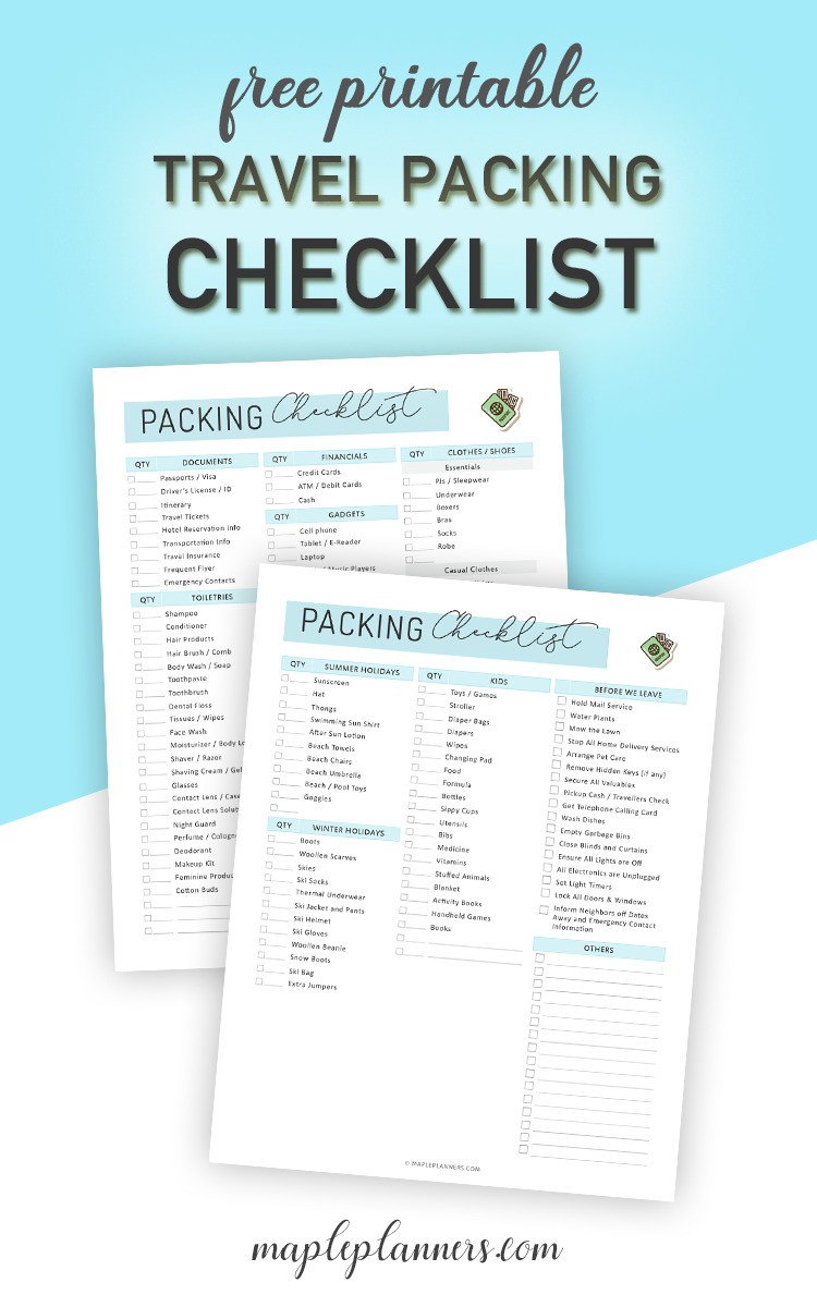 Free Printable Travel Packing Checklist