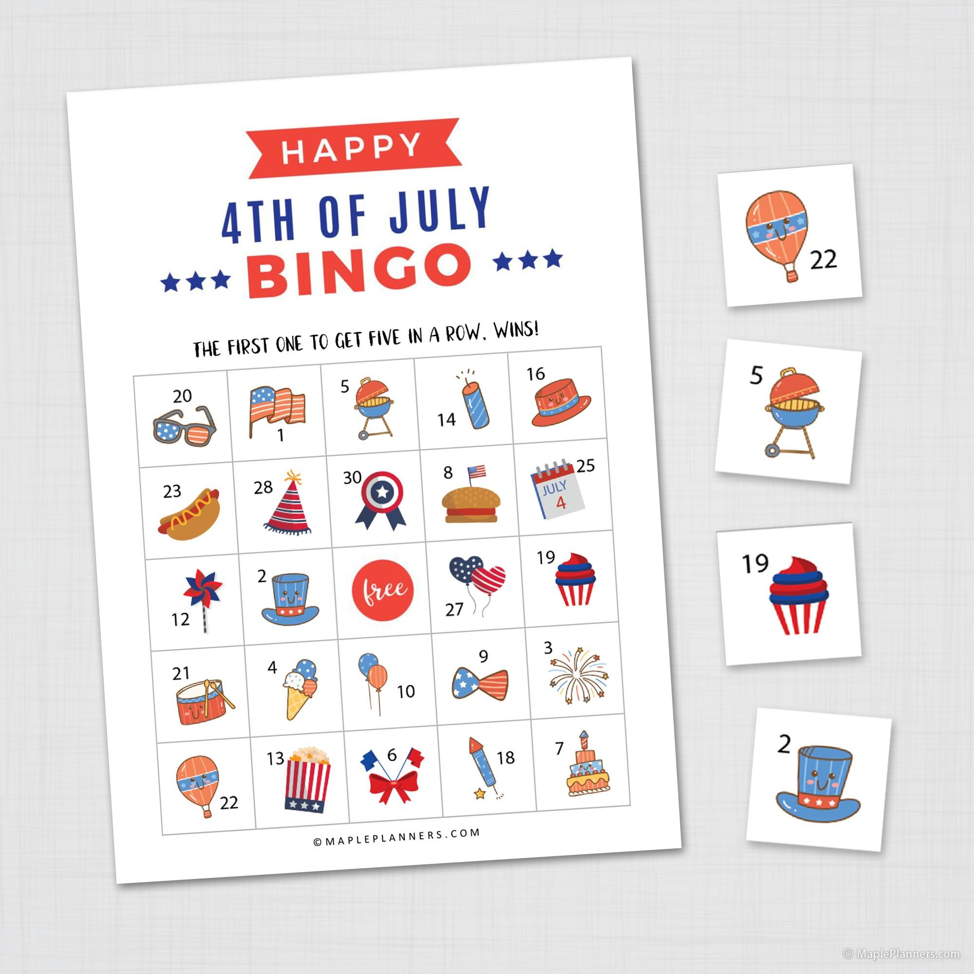 4th of July Bingo Printable Cards