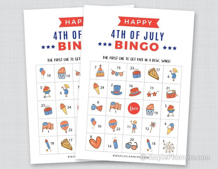 4th of July Bingo game is perfect for summer picnic, an entertainment party or just to keep kids busy while they are impatiently waiting for fireworks to start.