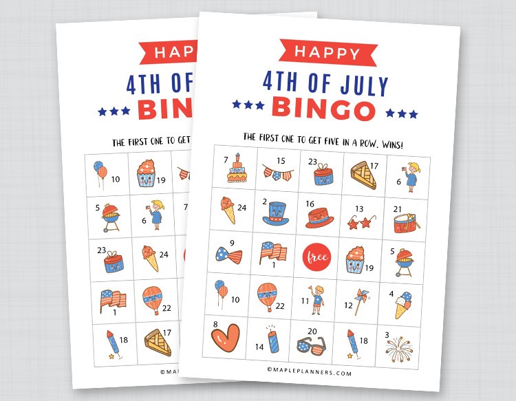 4th of July Bingo game is perfect for summer picnic, an entertainment party or just to keep kids busy while they are impatiently waiting for fireworks to start.