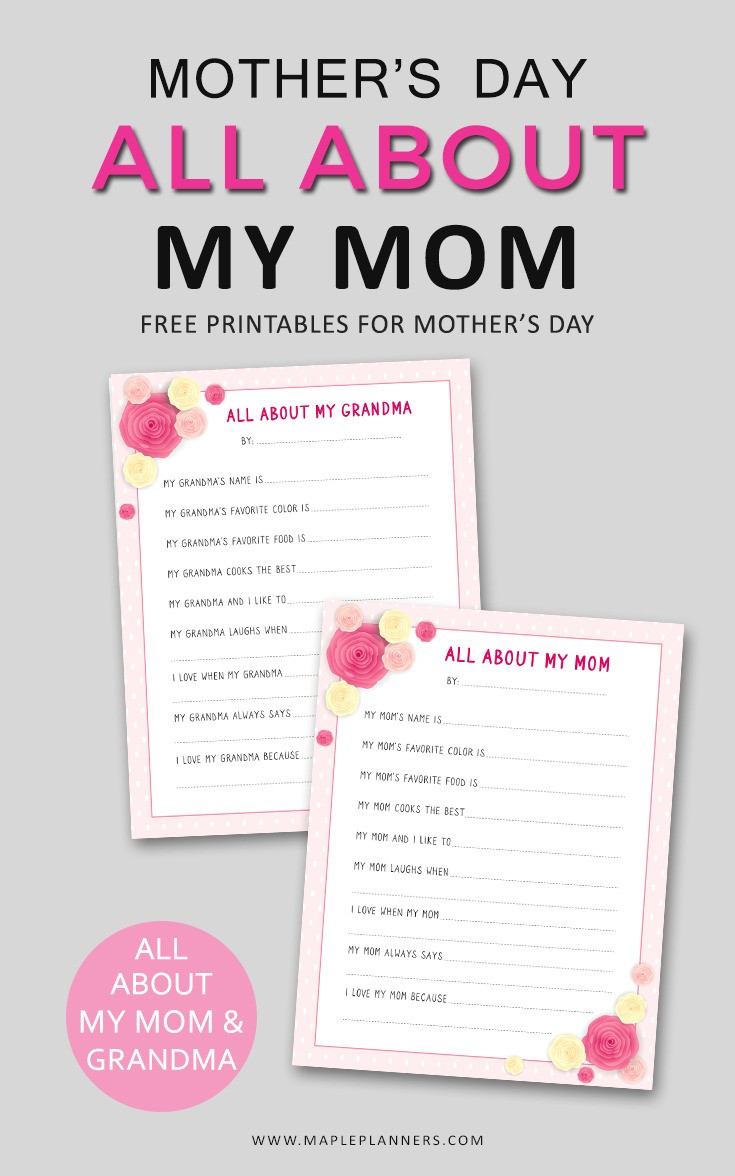 All about my mom printables for Mothers Day