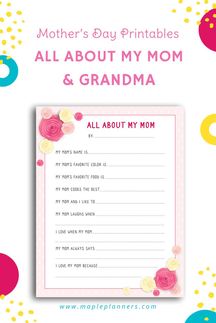 All about my mom printables for Mothers Day