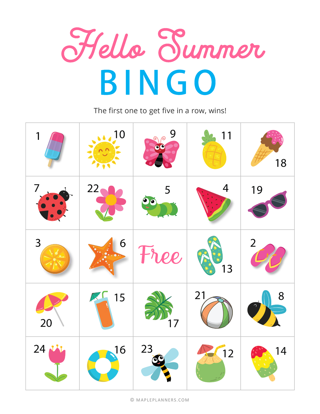 Free Printable Hello Summer Bingo Game