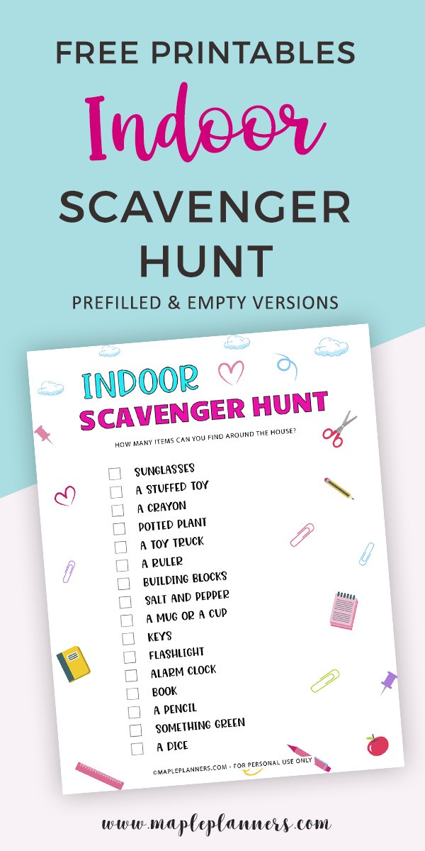 Free Printable Indoor Scavenger Hunt Games