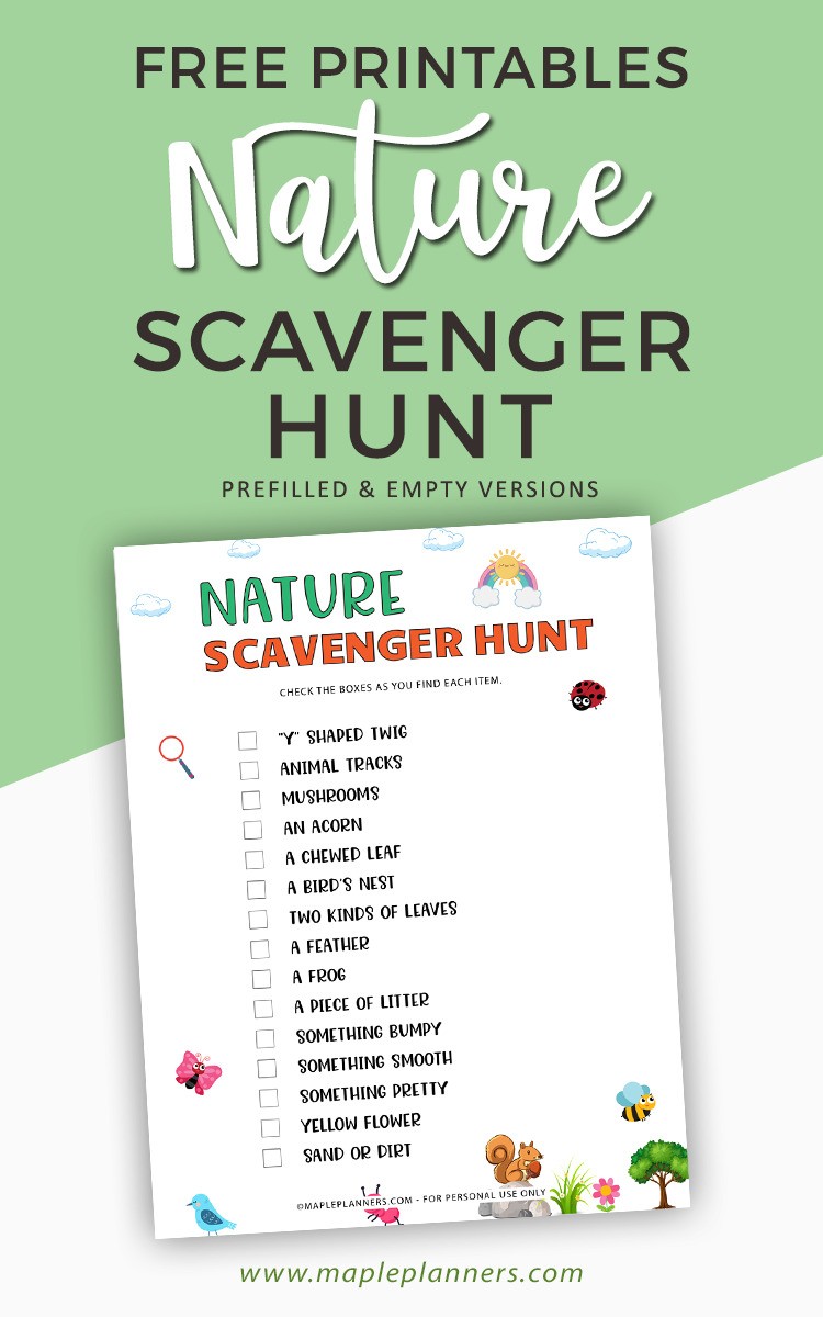 Nature Scavenger Hunt for Kids Free Printable