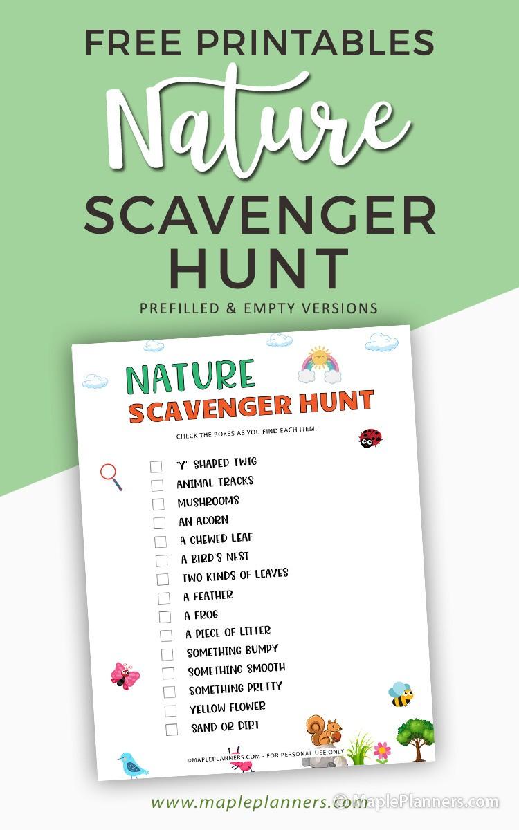 Nature Scavenger Hunt for Kids Free Printable
