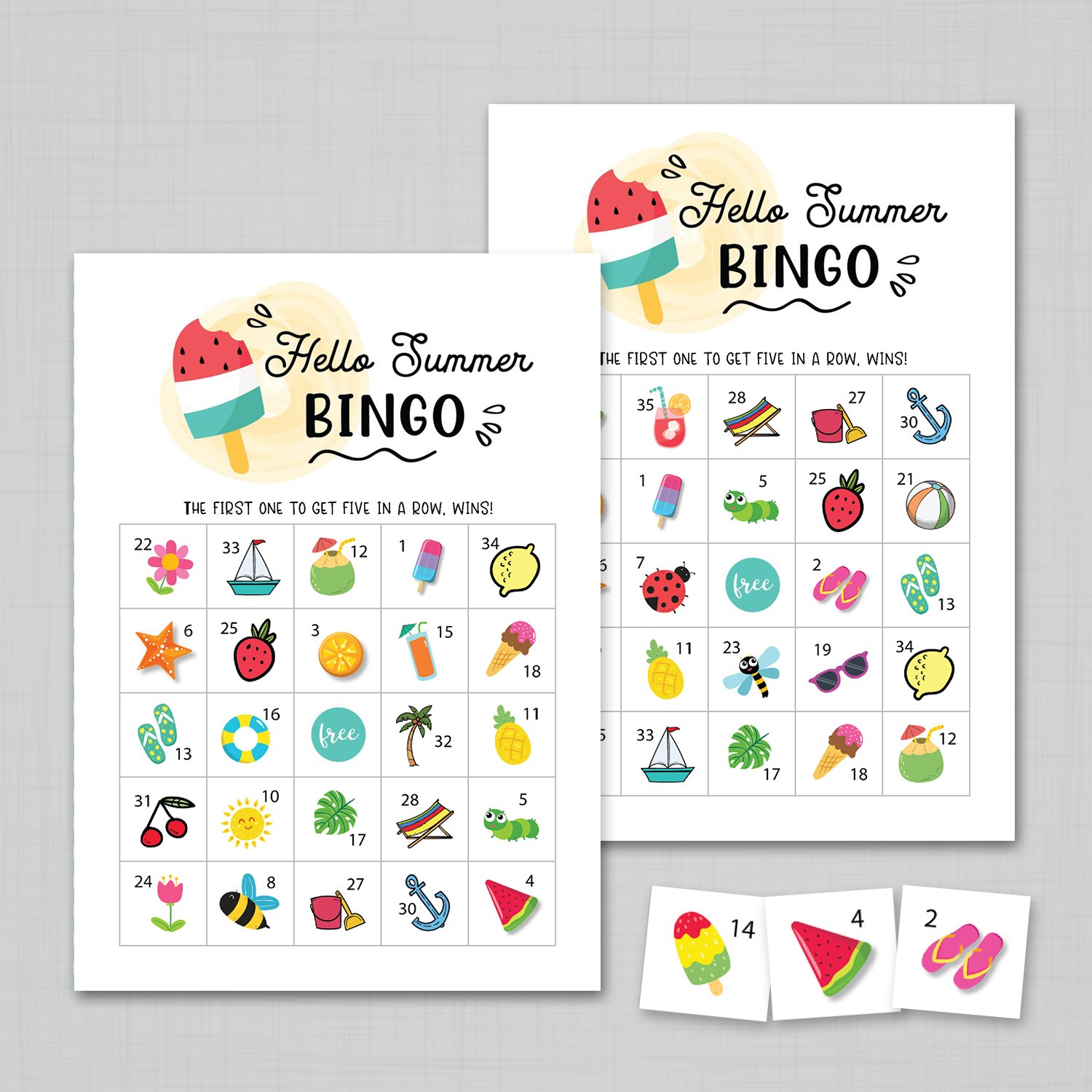 set of 30 summer bingo cards