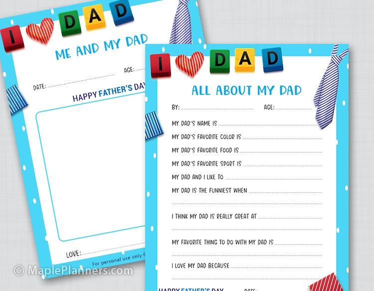 All About My Dad Printables Questionnaire