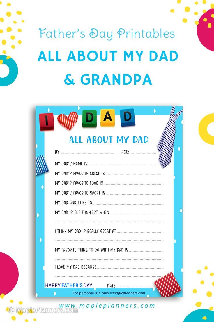 All About My Dad Free Printable for Fathers Day